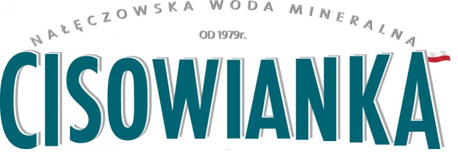 Logo Cisowianka: Nałęczowska Woda Mineralna od 1979r. z flagą Polski, symbolizujące polską markę wody mineralnej.
