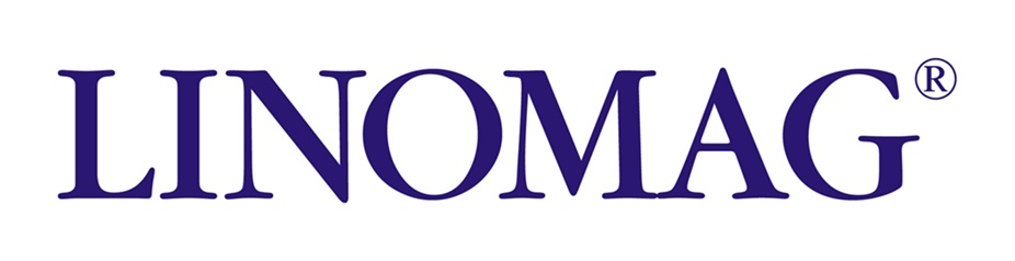 Logo Linomag: ciemnoniebieski napis na białym tle, symbolizujący markę produkt&oacute;w do pielęgnacji sk&oacute;ry dla dzieci i dorosłych.